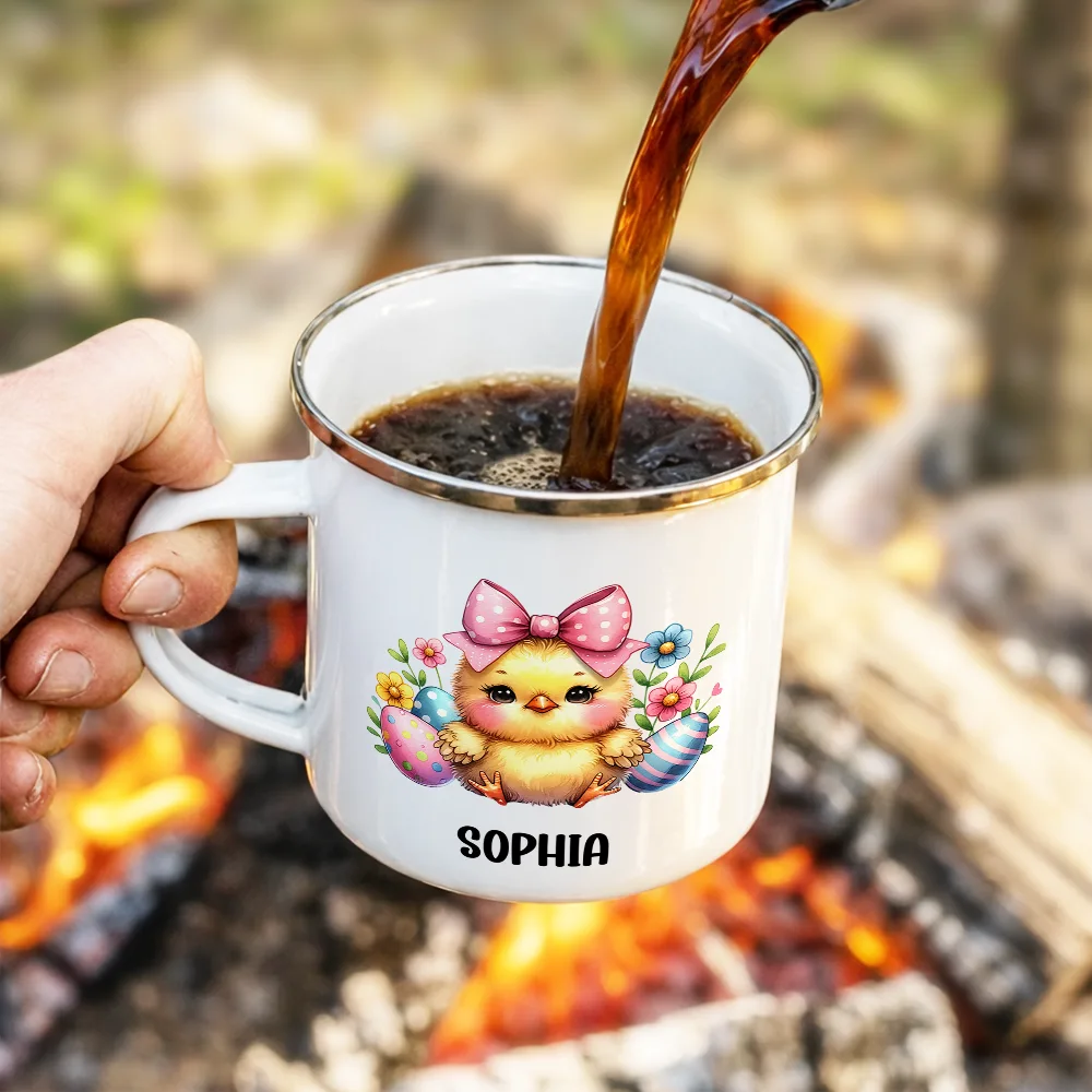 Watercolor Bunny Chicken - Personalized Enamel Mug - Image 4