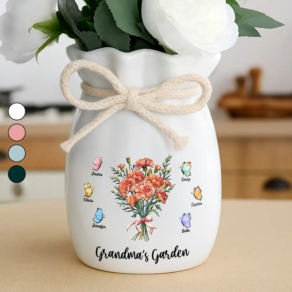 Watercolor Grandma's Garden Blooming With Love - Personalized Ribbon Tie Flower Vase