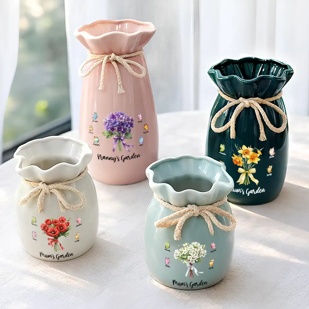 Watercolor Grandma's Garden Blooming With Love - Personalized Ribbon Tie Flower Vase - Image 2