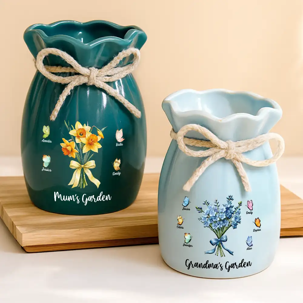 Watercolor Grandma's Garden Blooming With Love - Personalized Ribbon Tie Flower Vase - Image 3