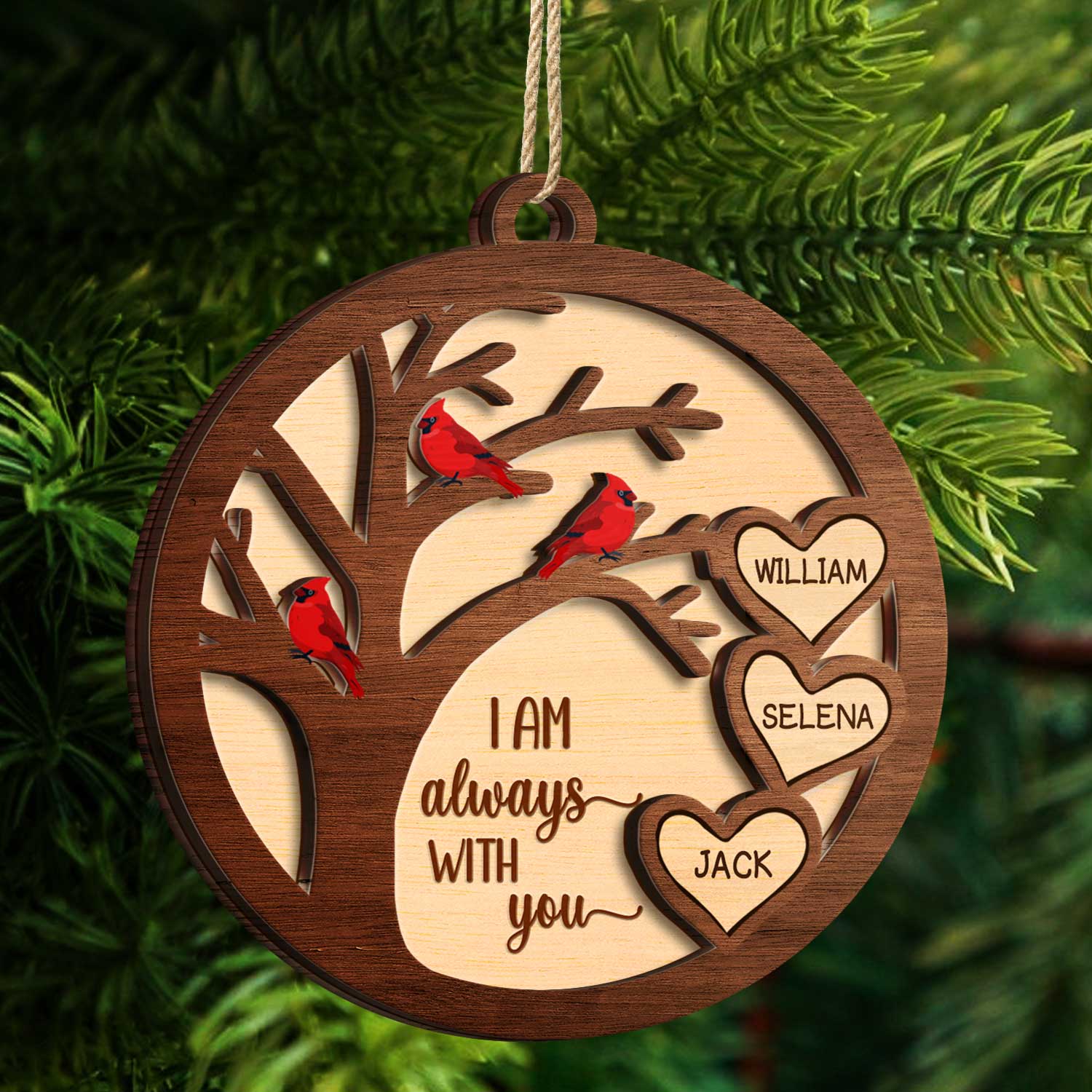 We Are Always With You Cardinal Bird - Sympathy Gift, Christmas Keepsake, Family Memorial Gift - Personalized 2-Layered Wooden Ornament - Image 4