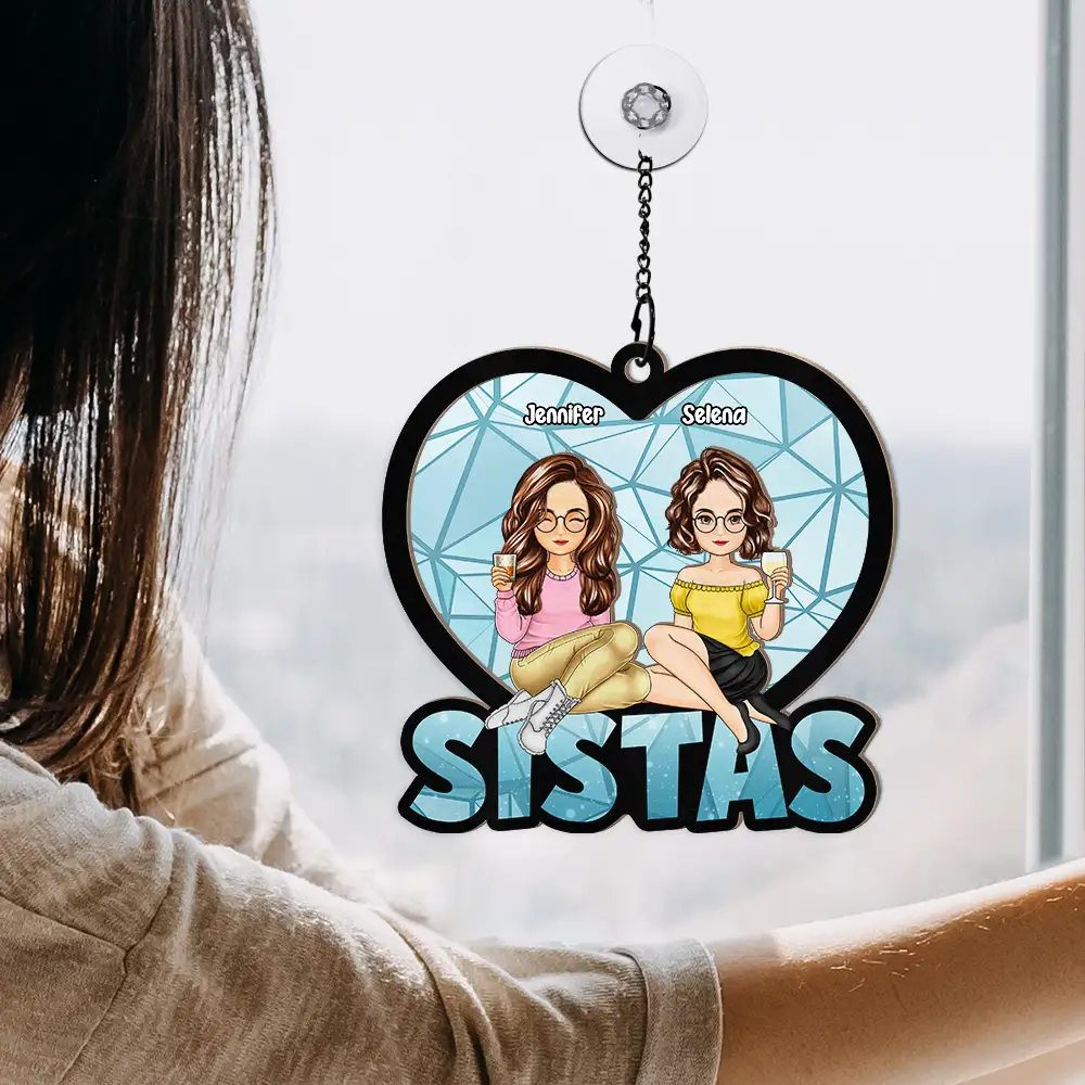 We Are Besties Sisters Forever - Personalized Window Hanging Suncatcher Ornament - Image 4