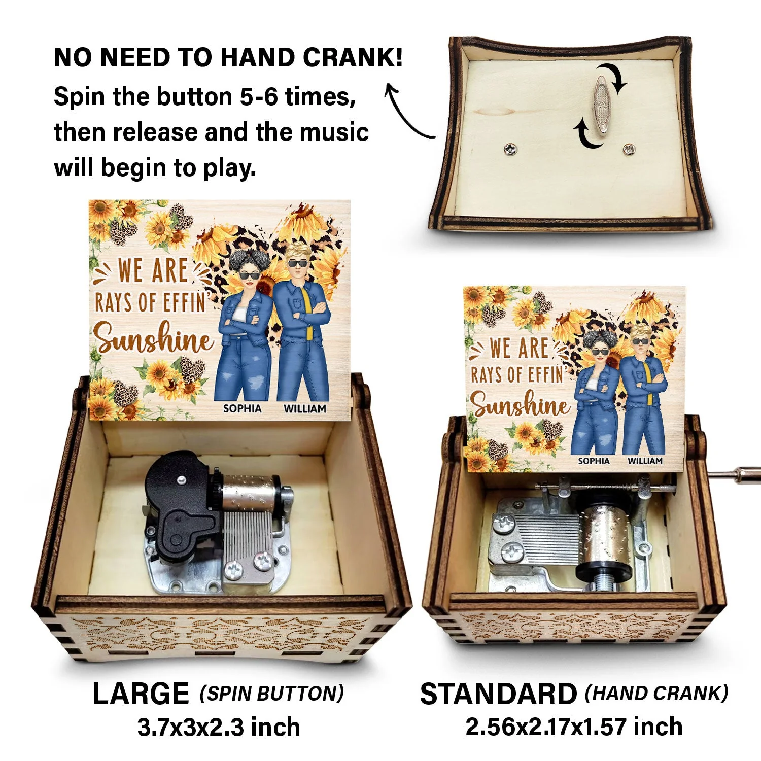 We Are Rays Of Sunshine - Birthday, Funny Gift For Bestie, Friend, Sister - Personalized Spin Button, Hand Crank Music Box - Image 4