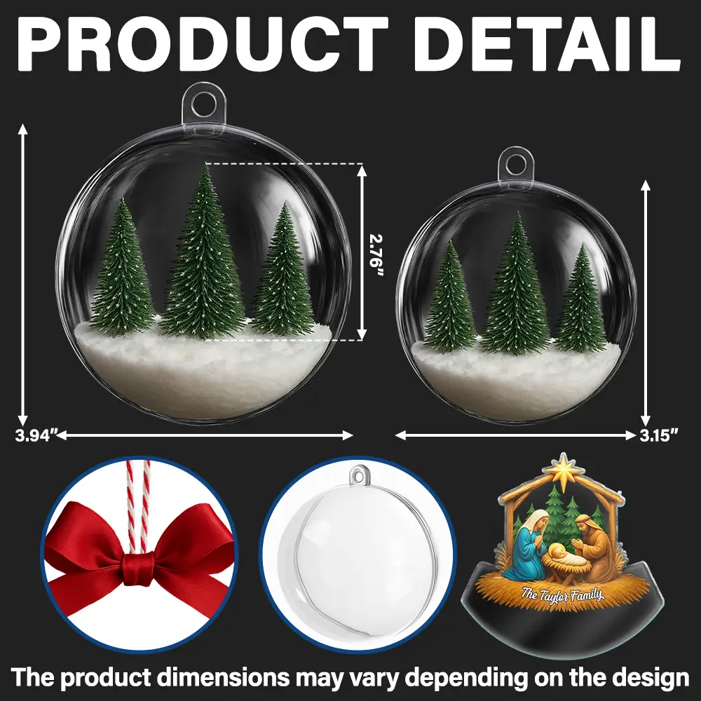 We Believe Nativity Family - Personalized 3D Acrylic Ball Ornament - Image 2