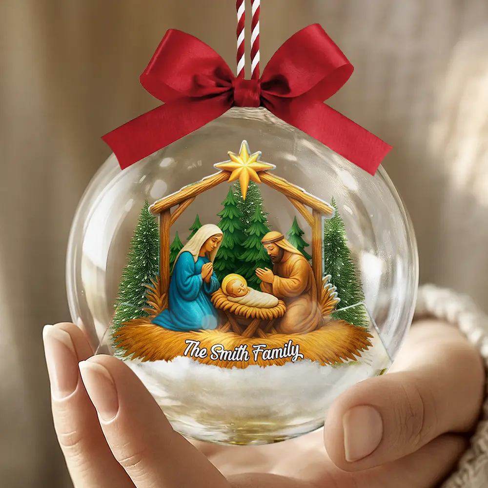 We Believe Nativity Family - Personalized 3D Acrylic Ball Ornament - Image 4