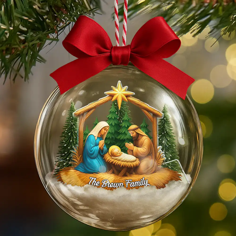 We Believe Nativity Family - Personalized 3D Acrylic Ball Ornament - Image 6