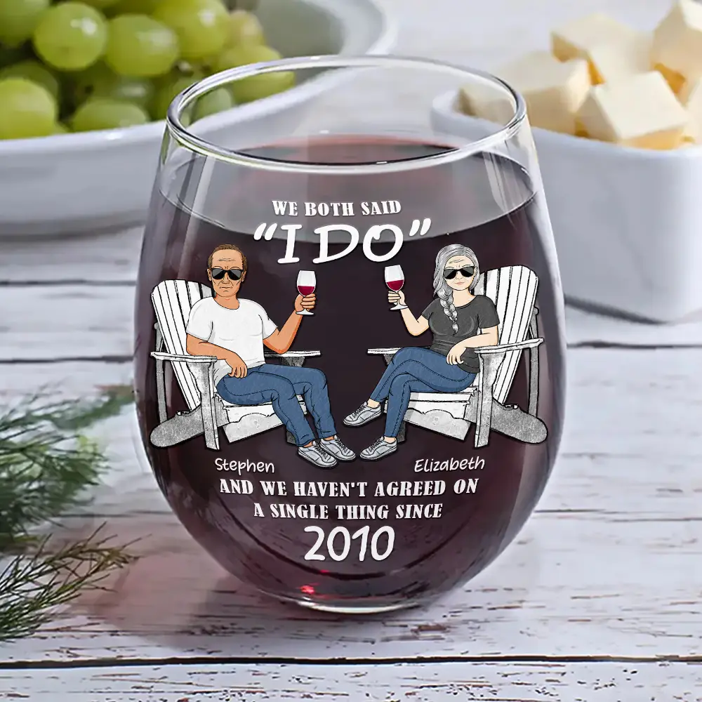 We Both Said I Do - Personalized Stemless Wine Glass - Image 6