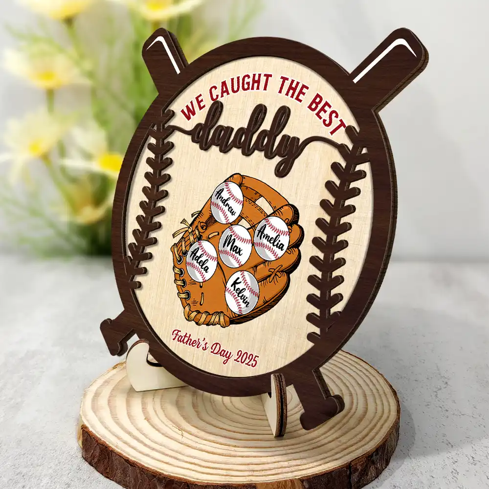 We Caught The Best Dad - Personalized 2-Layered Wooden Plaque With Stand - Image 2