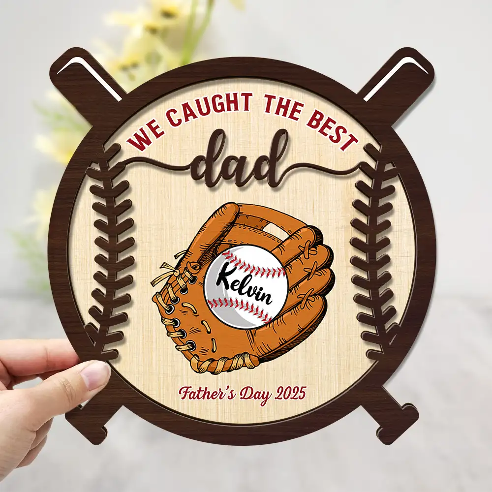 We Caught The Best Dad - Personalized 2-Layered Wooden Plaque With Stand - Image 3