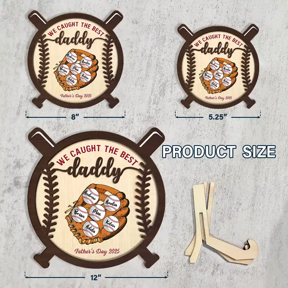 We Caught The Best Dad - Personalized 2-Layered Wooden Plaque With Stand - Image 4