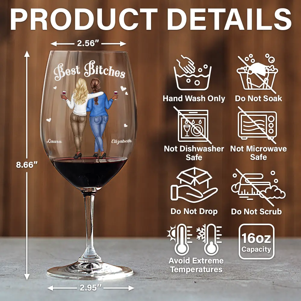 We Go Together Like Drunk And Disorderly Besties - Personalized Wine Glass - Image 5