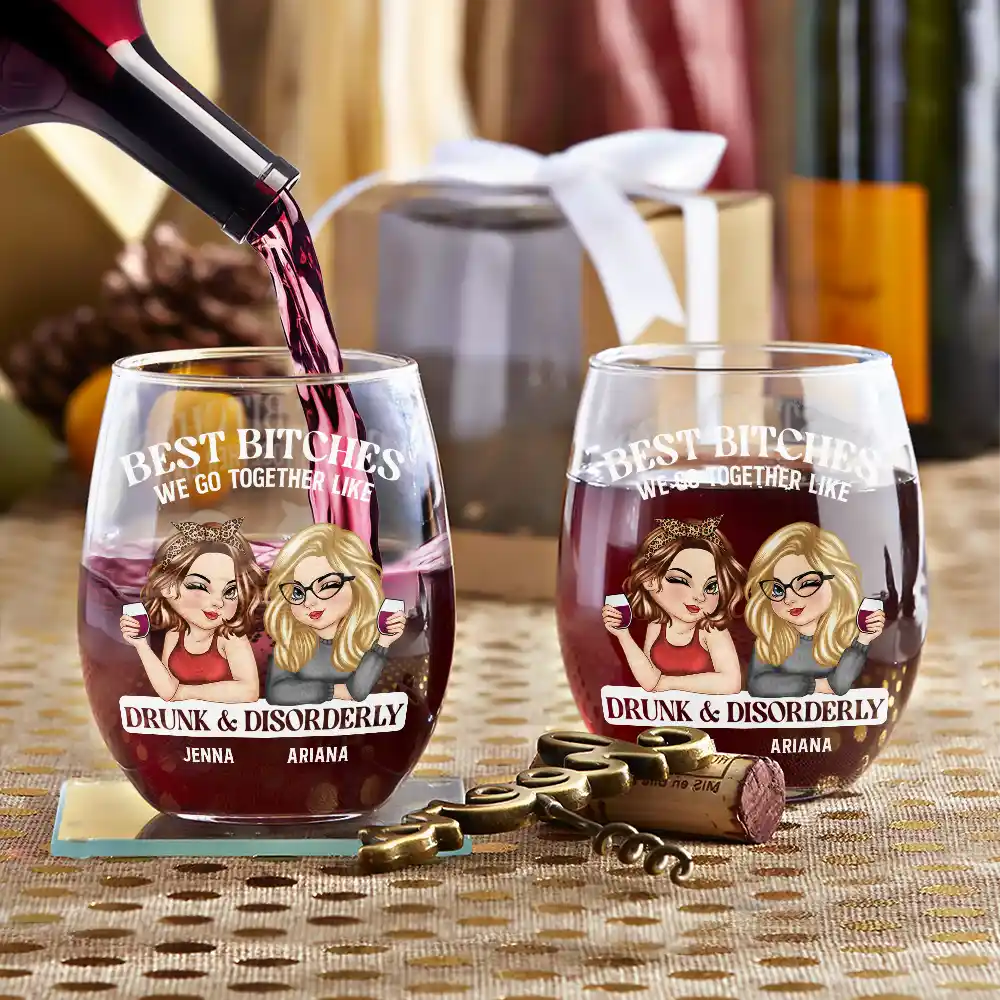 We Go Together Like Drunk And Disorderly - Personalized Stemless Wine Glass - Image 3