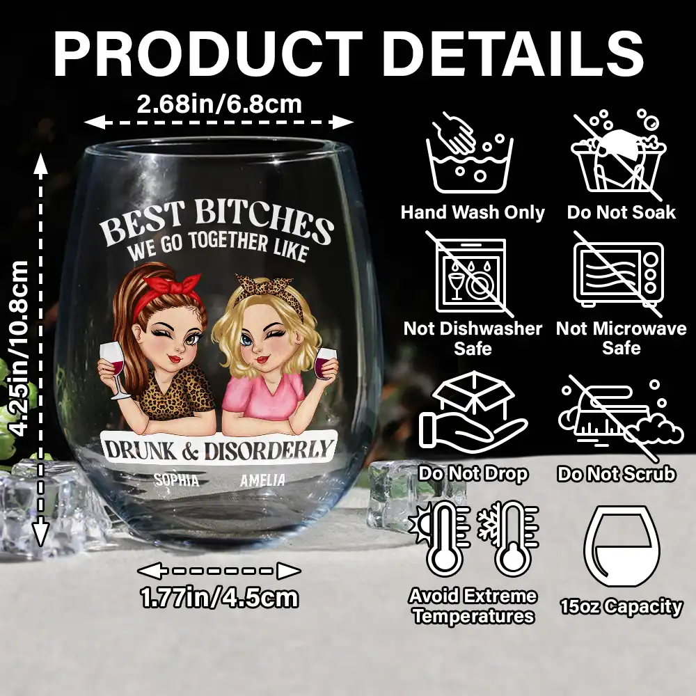 We Go Together Like Drunk And Disorderly - Personalized Stemless Wine Glass - Image 5
