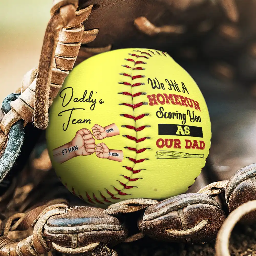 We Hit A Homerun Scoring You As Our Dad Fist Punch - Personalized Baseball, Softball - Image 4