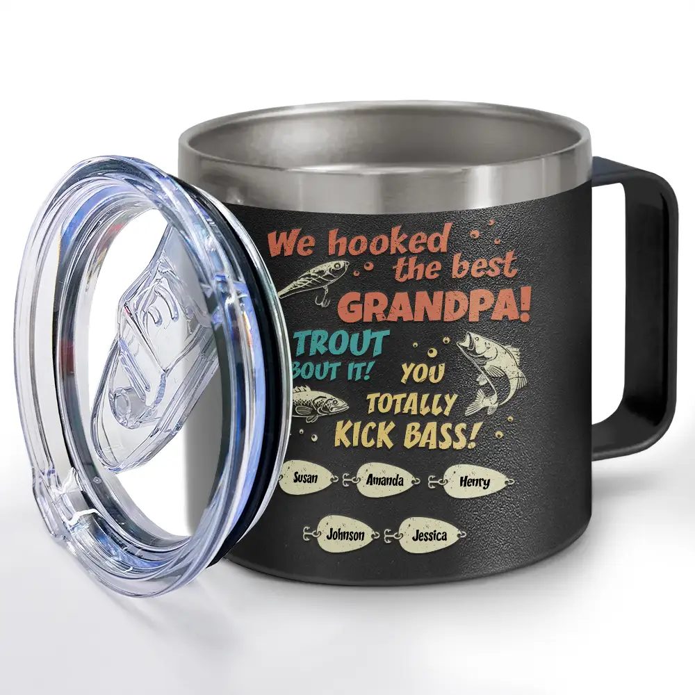 We Hooked The Best Dad Fishing - Personalized 14oz Stainless Steel Tumbler With Handle - Image 2