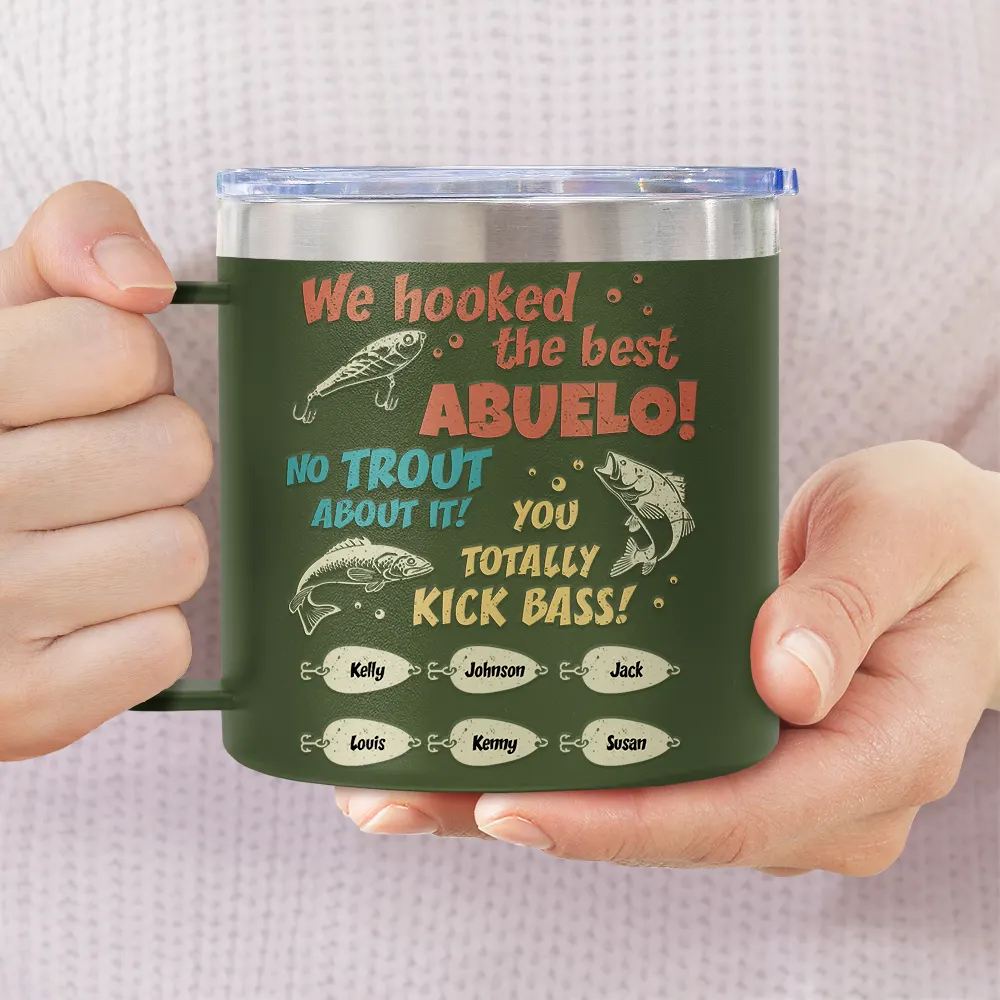We Hooked The Best Dad Fishing - Personalized 14oz Stainless Steel Tumbler With Handle - Image 3