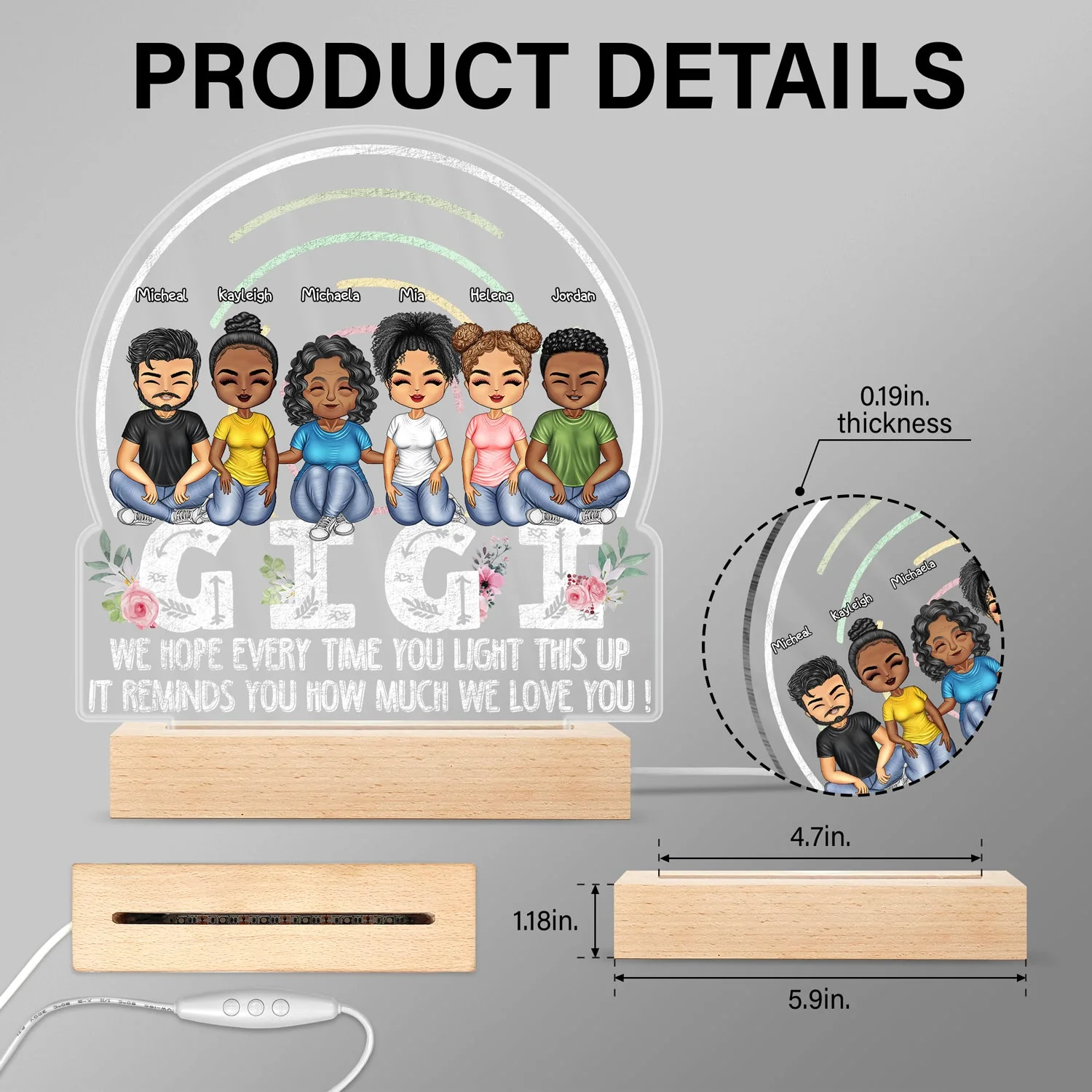 We Hope Every Time You Light This Up - Birthday, Loving Gift For Mom, Mother, Grandma, Grandmother - Personalized Custom 3D Led Light Wooden Base - Image 5
