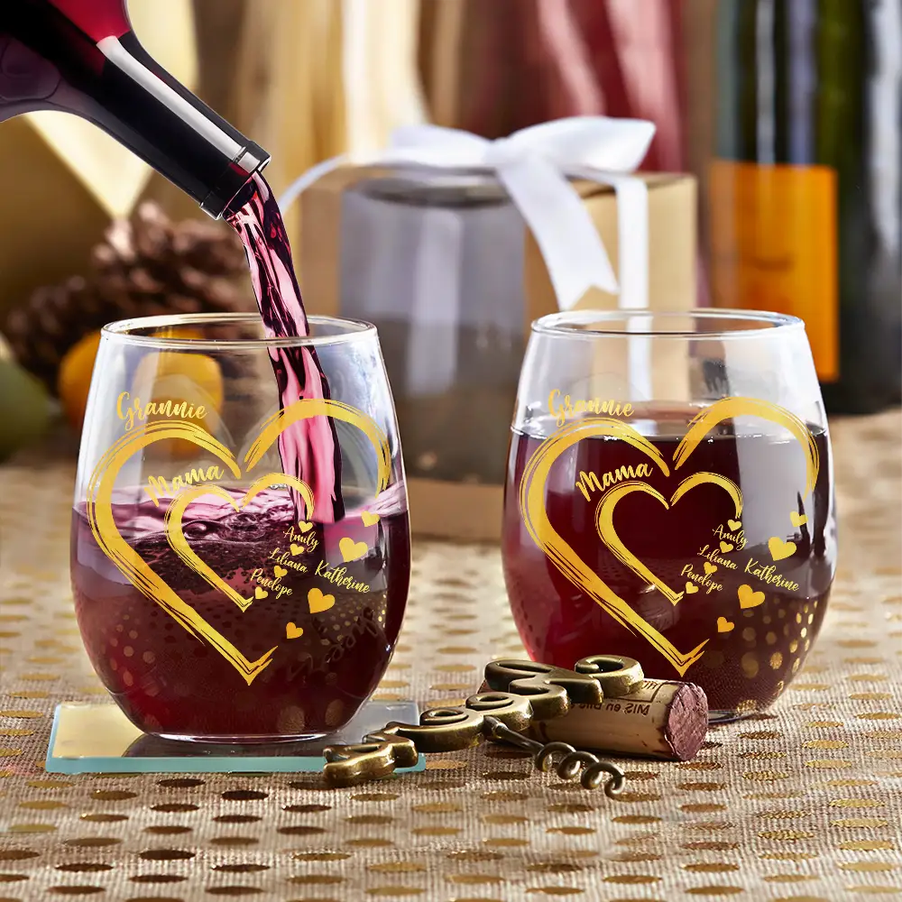 We Love Mom Grandma Sweethearts Kid Grandkid - Personalized Stemless Wine Glass - Image 3