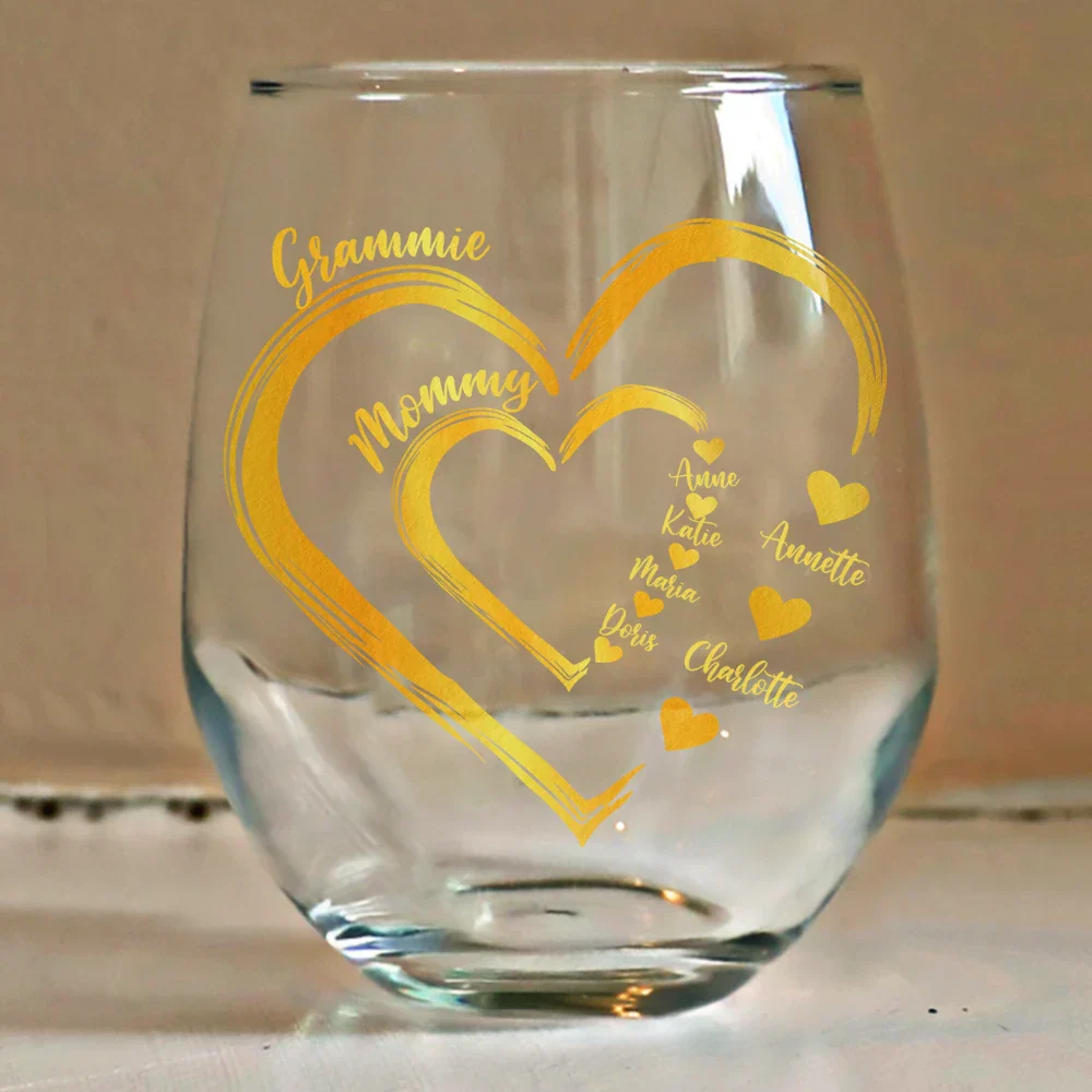 We Love Mom Grandma Sweethearts Kid Grandkid - Personalized Stemless Wine Glass - Image 4