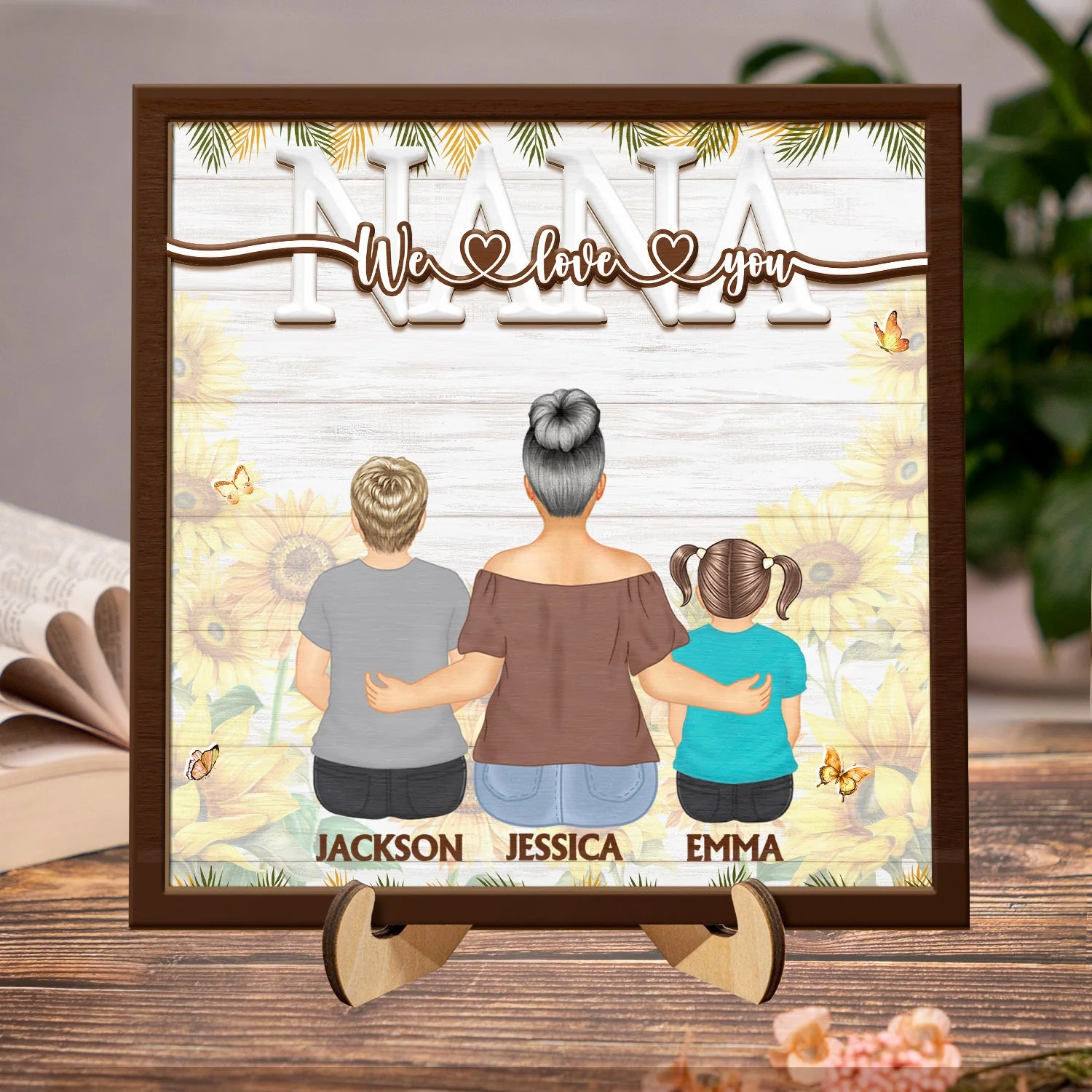 We Love You - Loving Gift For Mother, Grandma, Grandmother - Personalized 2-Layered Wooden Plaque With Stand - Image 2