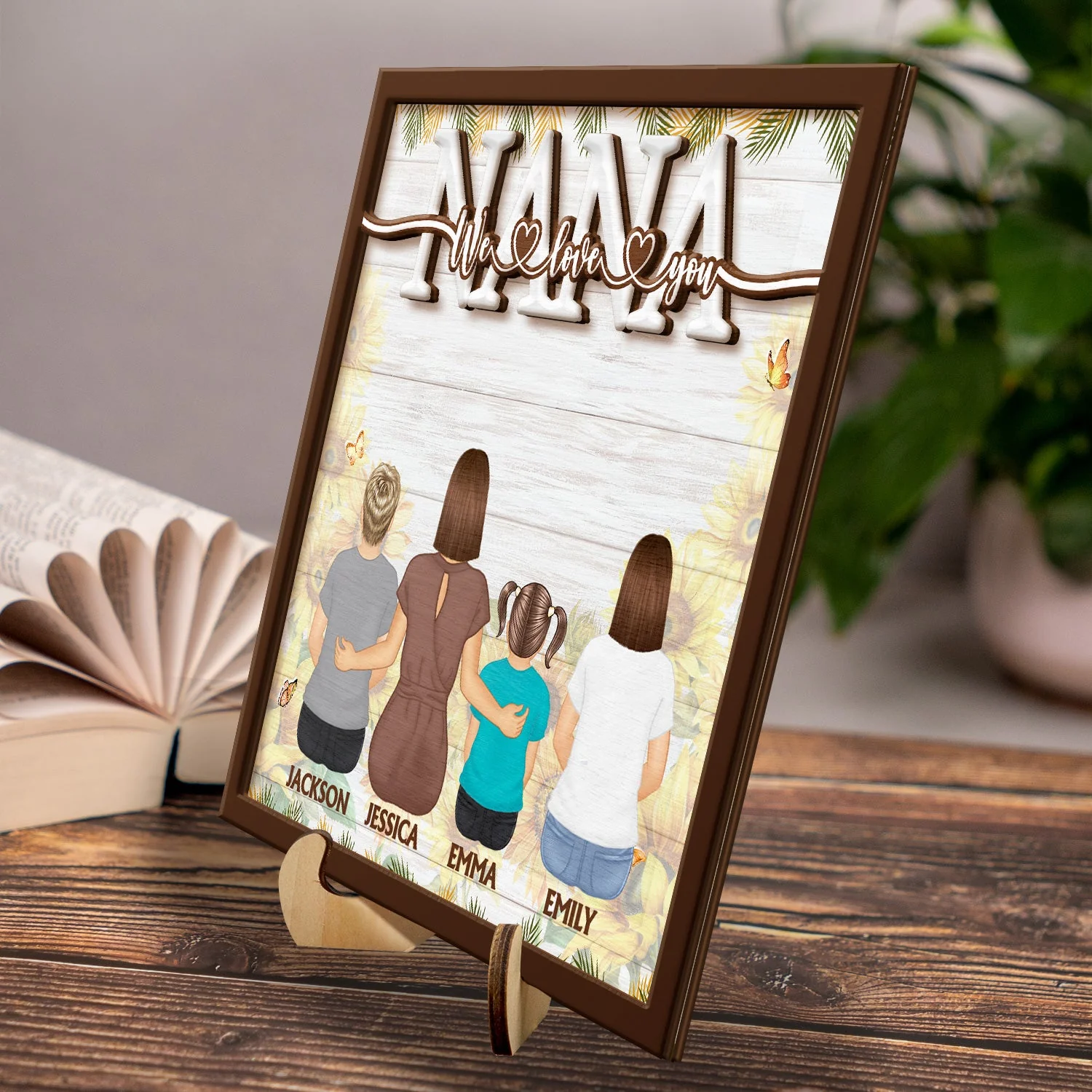 We Love You - Loving Gift For Mother, Grandma, Grandmother - Personalized 2-Layered Wooden Plaque With Stand - Image 3
