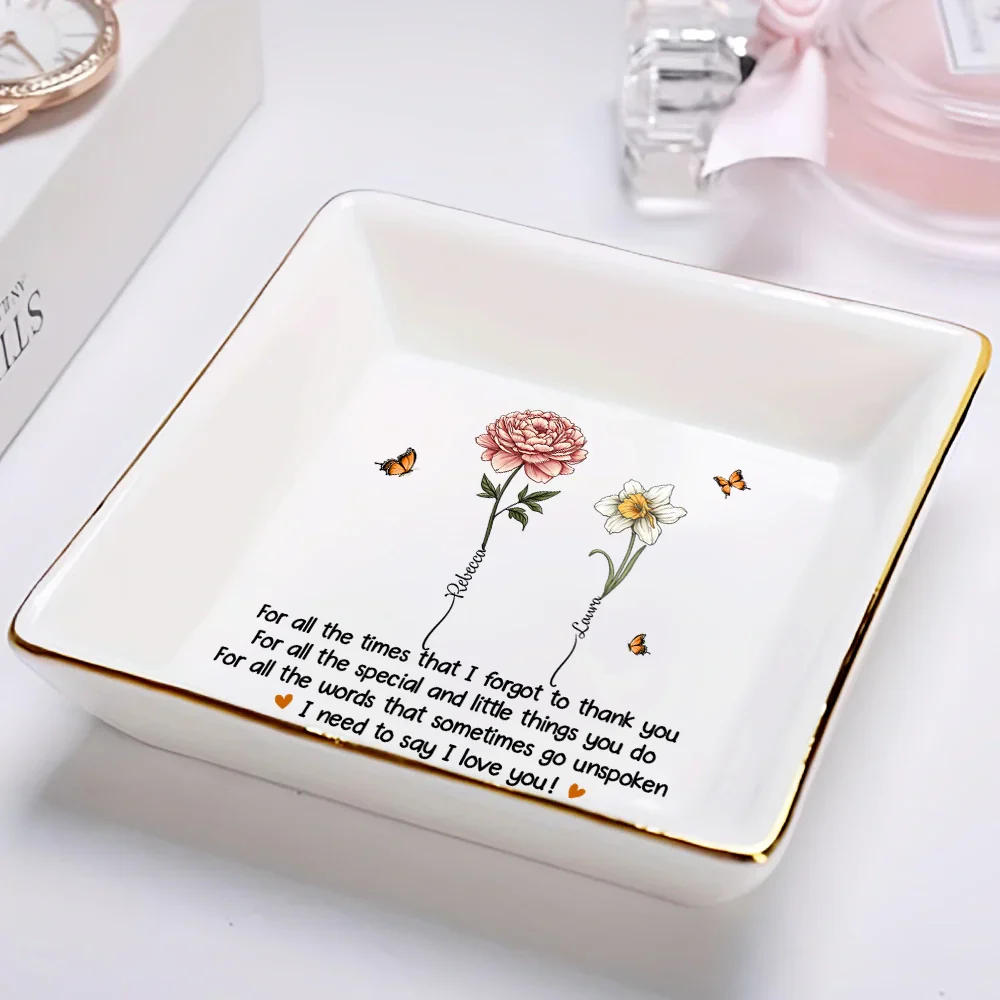 We Love You Mom Birth Flowers - Personalized Ring Dish - Image 2