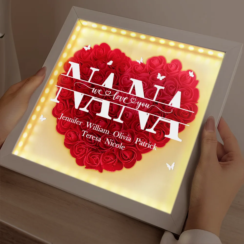 We Love You Mom Grandma - Personalized LED Light Flower Shadow Box - Image 2