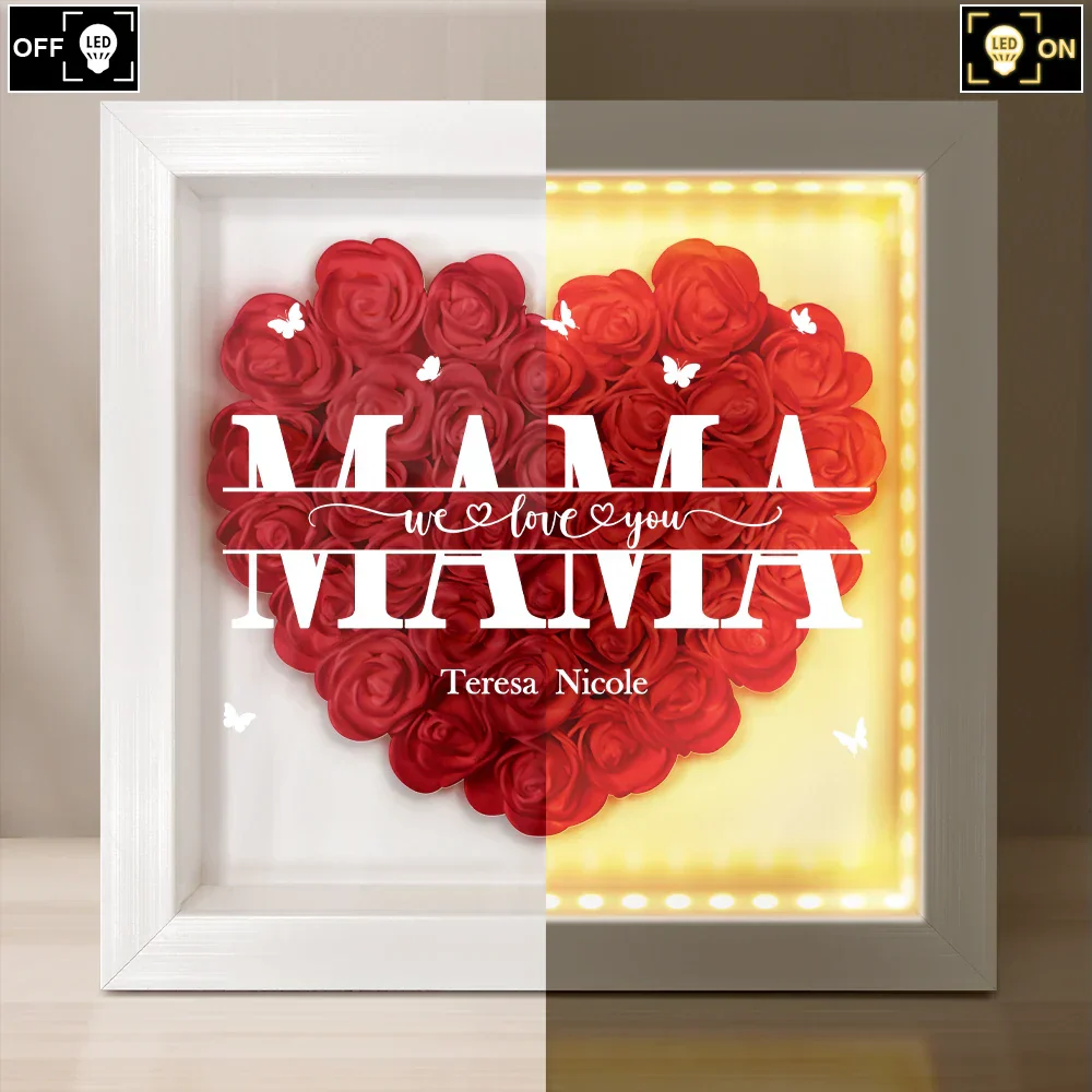 We Love You Mom Grandma - Personalized LED Light Flower Shadow Box - Image 3