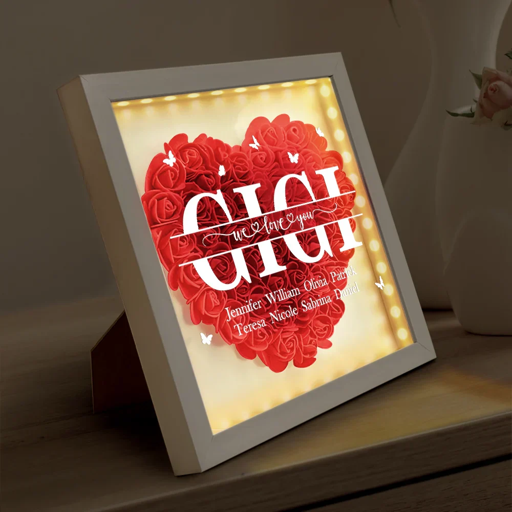 We Love You Mom Grandma - Personalized LED Light Flower Shadow Box - Image 4