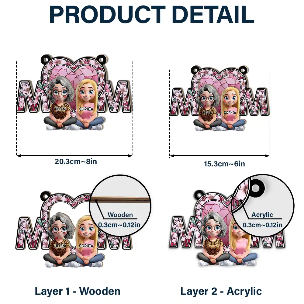 We Love You Mom Mother Daughter - Personalized Window Hanging Suncatcher Ornament - Image 5