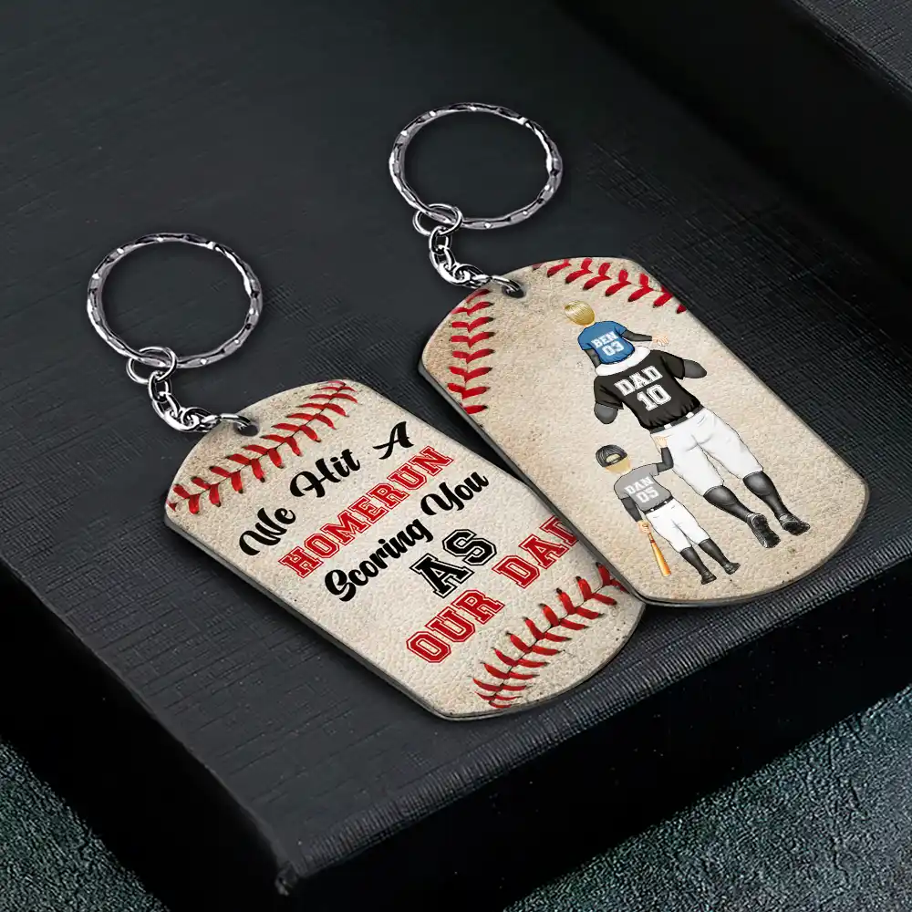 We Made A Home Run Baseball Dad - Personalized Aluminum Keychain - Image 2