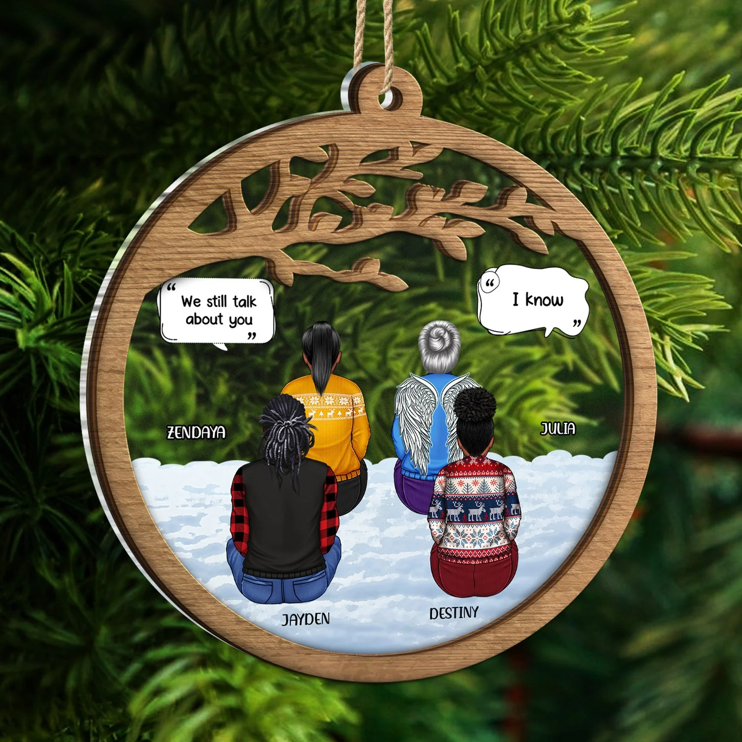 We Miss You - Christmas Memorial Grief Gift - Personalized 2-Layered Mix Ornament - Image 5