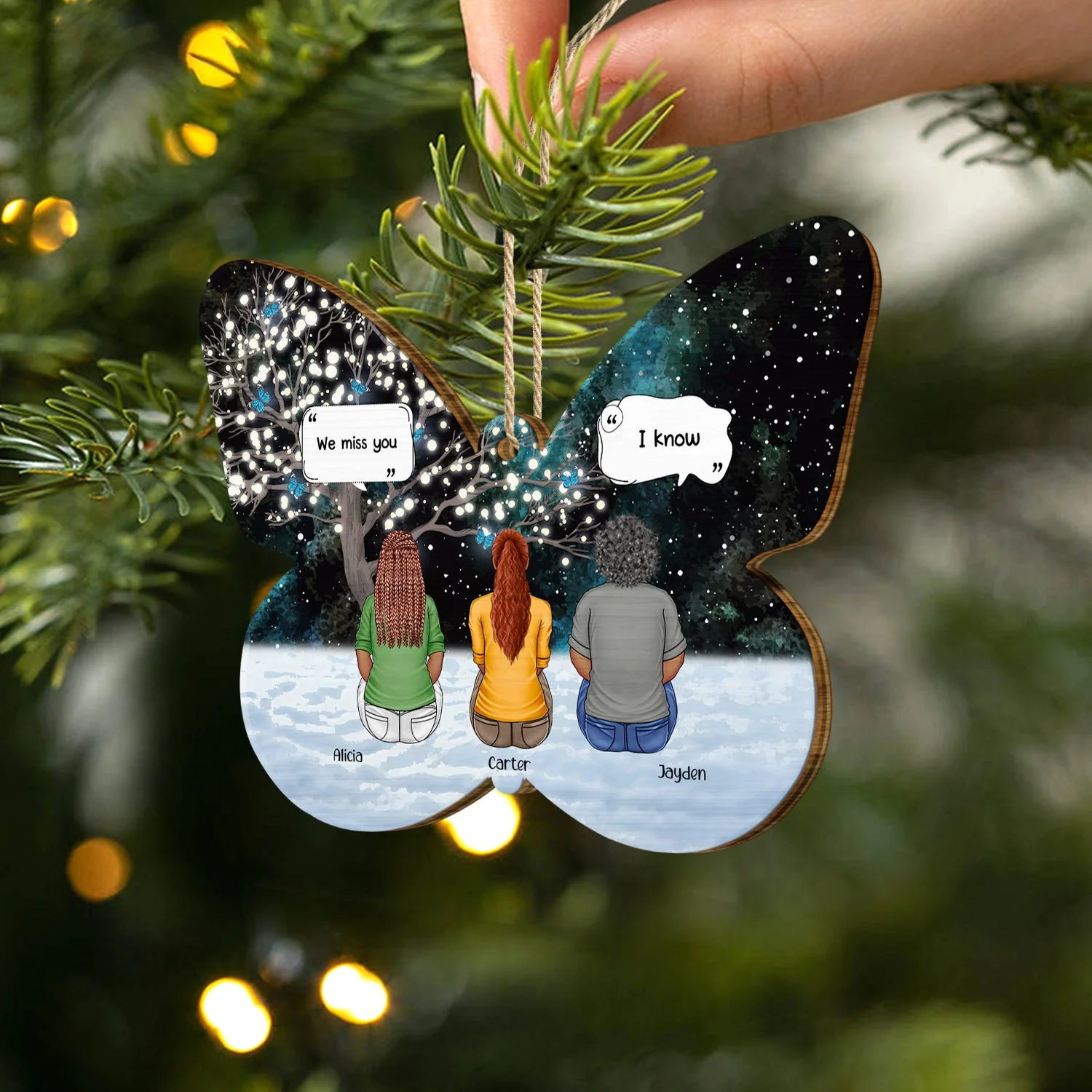 We Miss You - Christmas Memorial Grief Gift - Personalized Custom Shaped Wooden Ornament - Image 2