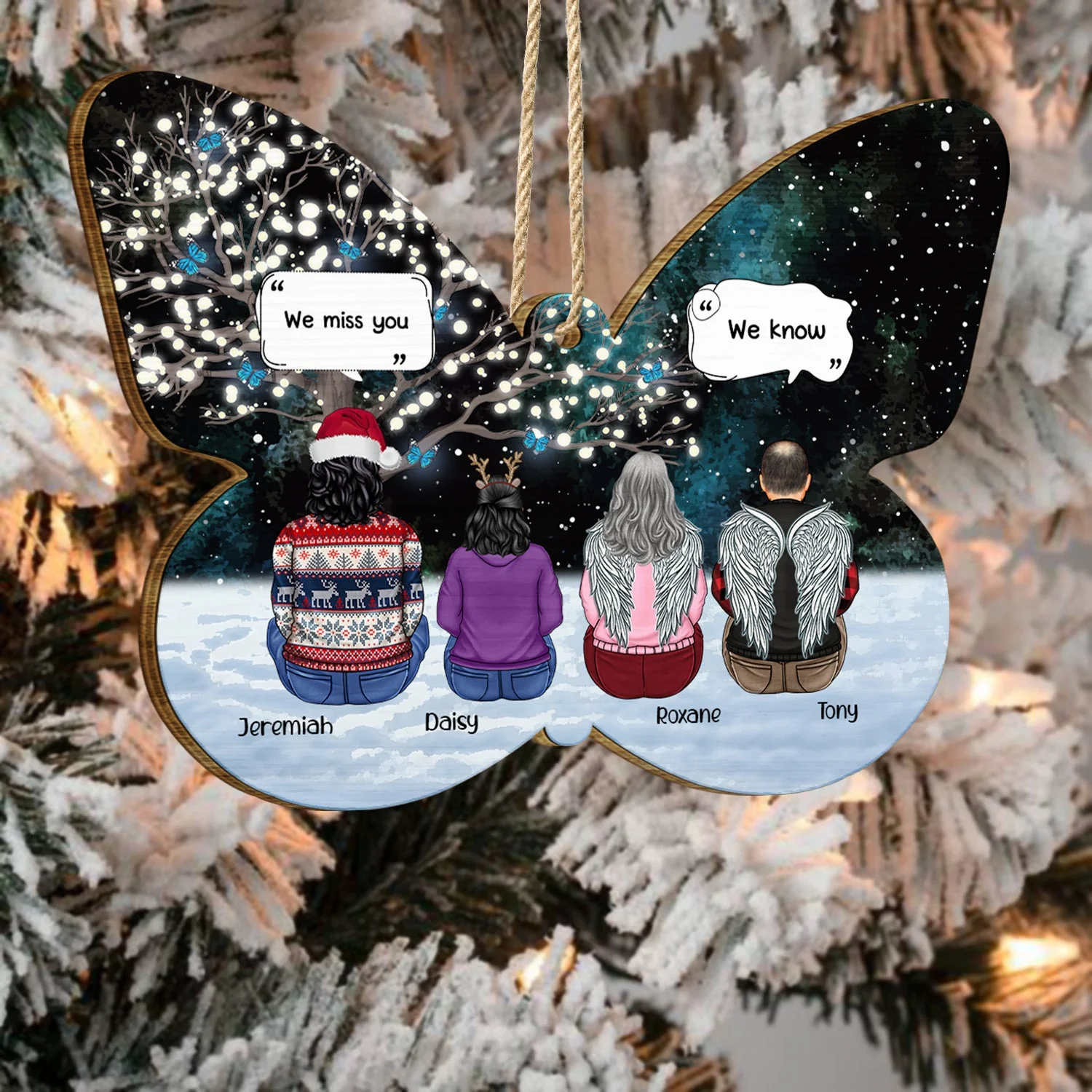 We Miss You - Christmas Memorial Grief Gift - Personalized Custom Shaped Wooden Ornament - Image 4