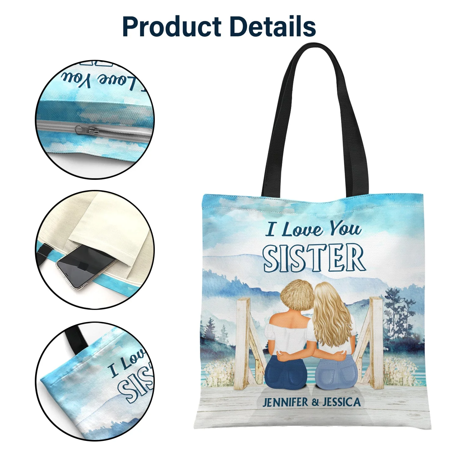 We Never Walk Alone - Gift For Sisters - Personalized Custom Zippered Canvas Bag - Image 4