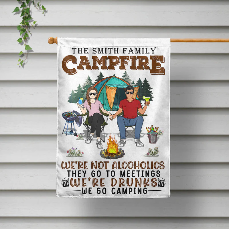 We’re Drunks We Go Camping Family Couple - Gift For Camping Couples - Personalized Custom Flag - Image 2