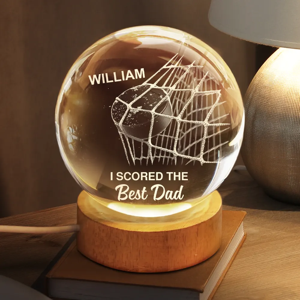 We Scored The Best Dad Papa Hockey - Personalized Crystal Globe Lamp - Image 2