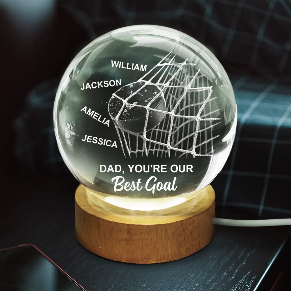 We Scored The Best Dad Papa Hockey - Personalized Crystal Globe Lamp - Image 3