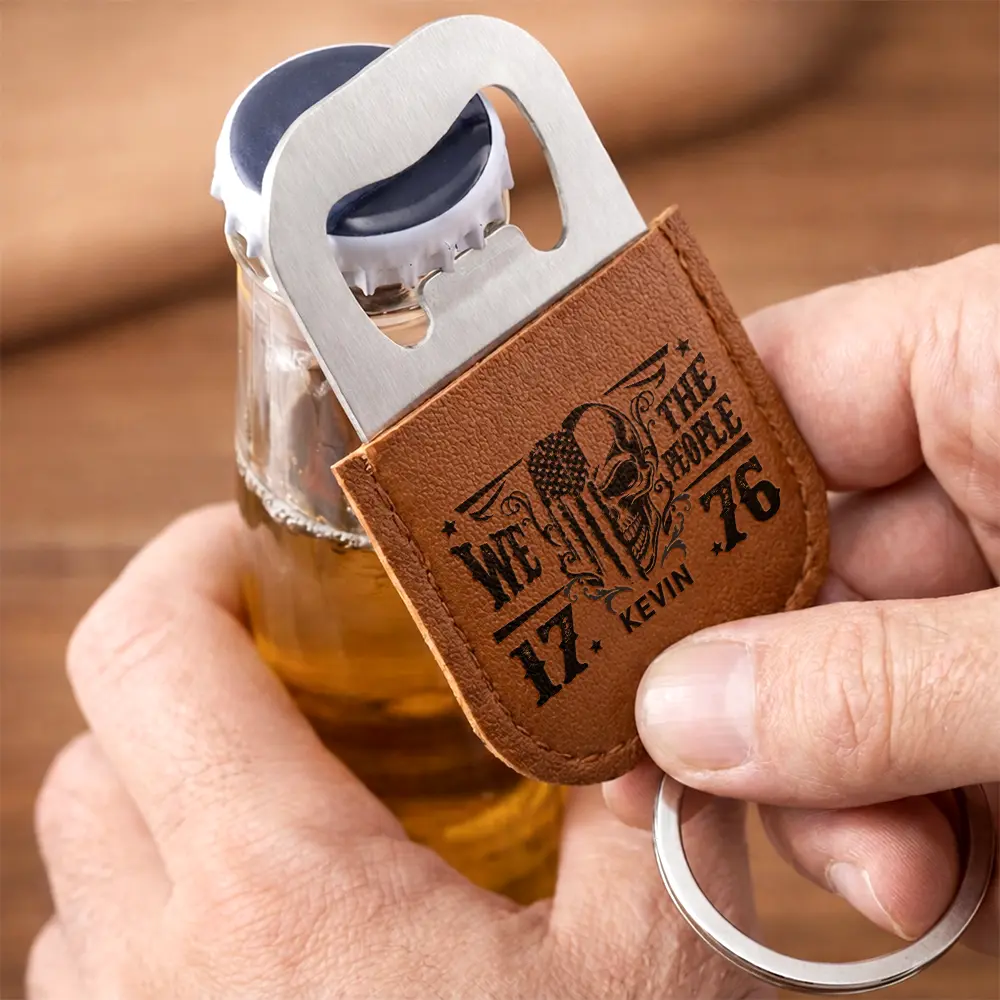 We The People America 250 Years Of Freedom - Personalized Leather Bottle Opener Keychain - Image 3