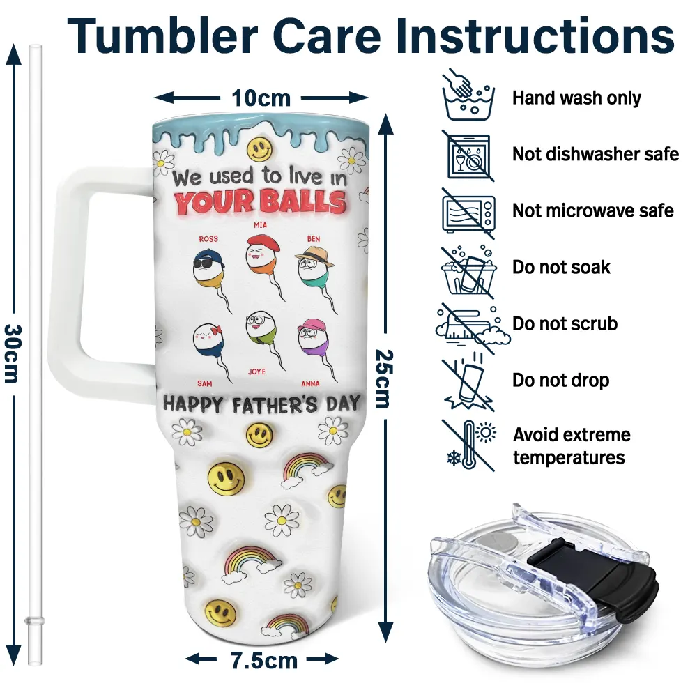 We Used To Live In Your Balls - 3D Inflated Effect Printed Tumbler, Personalized 40oz Tumbler With Straw - Image 6