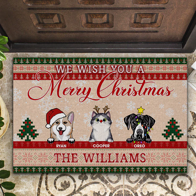 We Wish You A Merry Christmas - Christmas Gift For Pet Lovers - Personalized Custom Doormat - Image 2