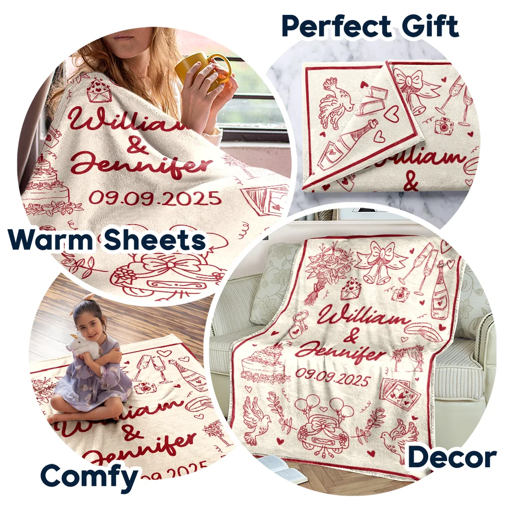 Wedding Anniversary Blanket Icon Lovely - Personalized Fleece Blanket, Sherpa Blanket - Image 7