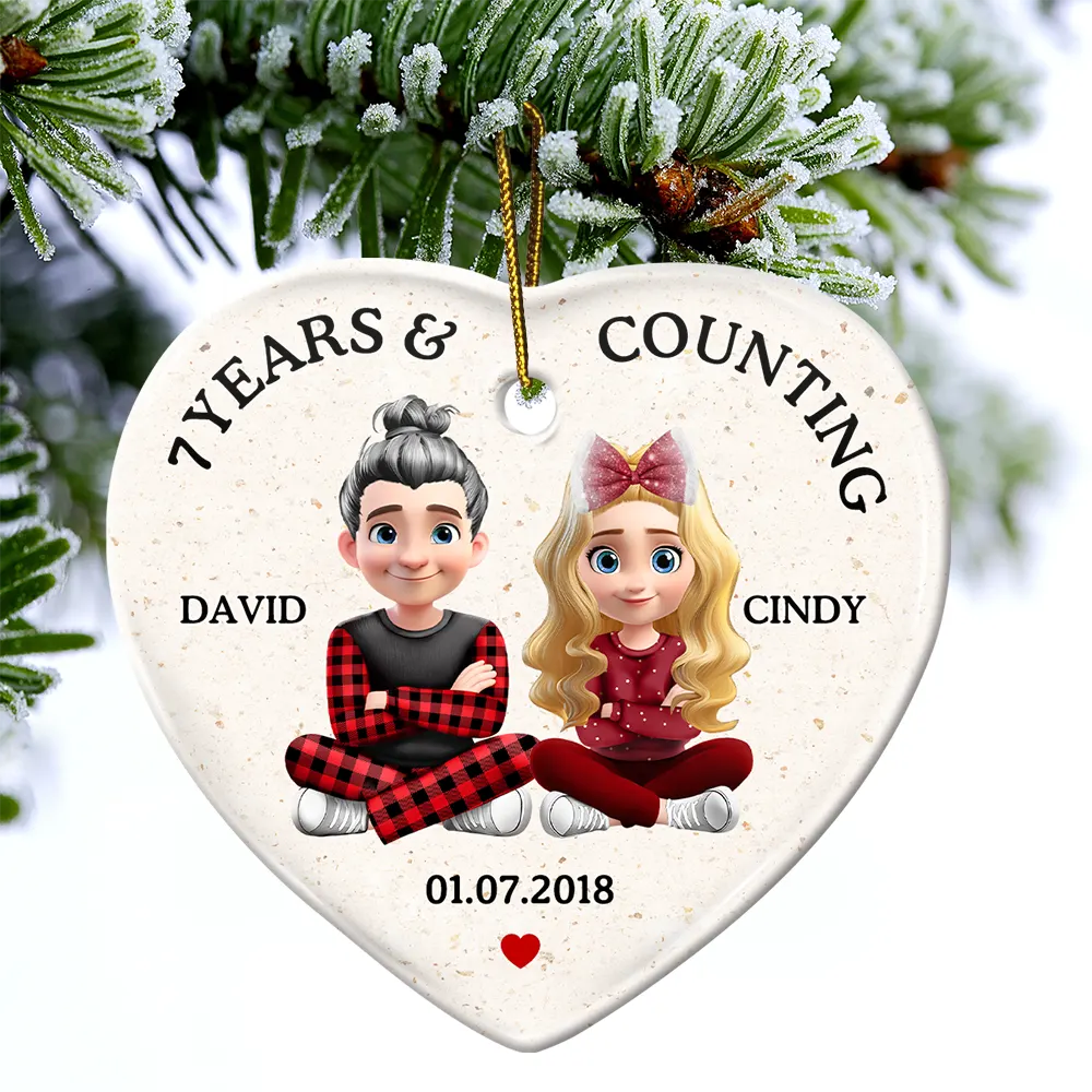 Wedding Anniversary Many Years And Couting - Personalized Heart Ceramic Ornament - Image 4