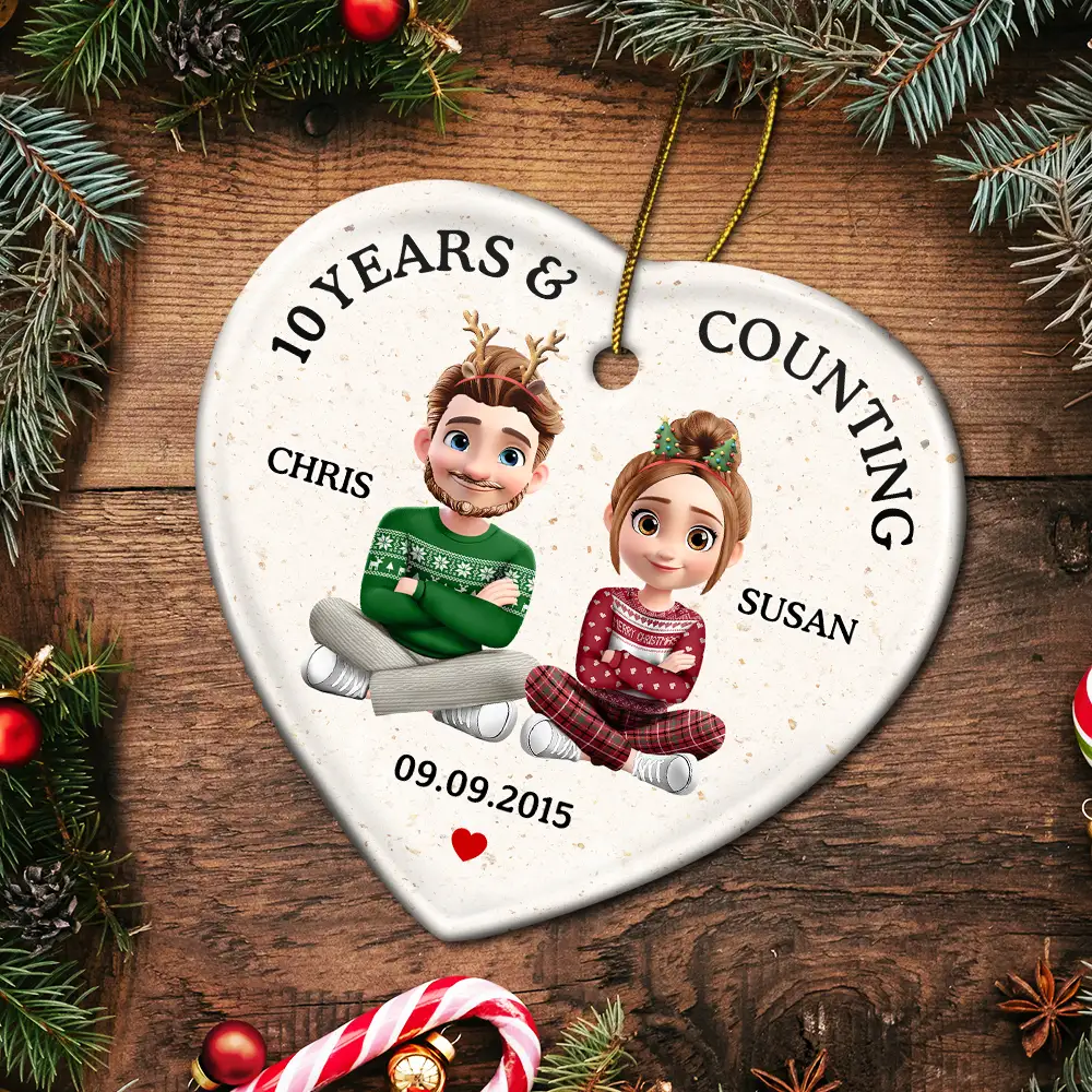Wedding Anniversary Many Years And Couting - Personalized Heart Ceramic Ornament - Image 5