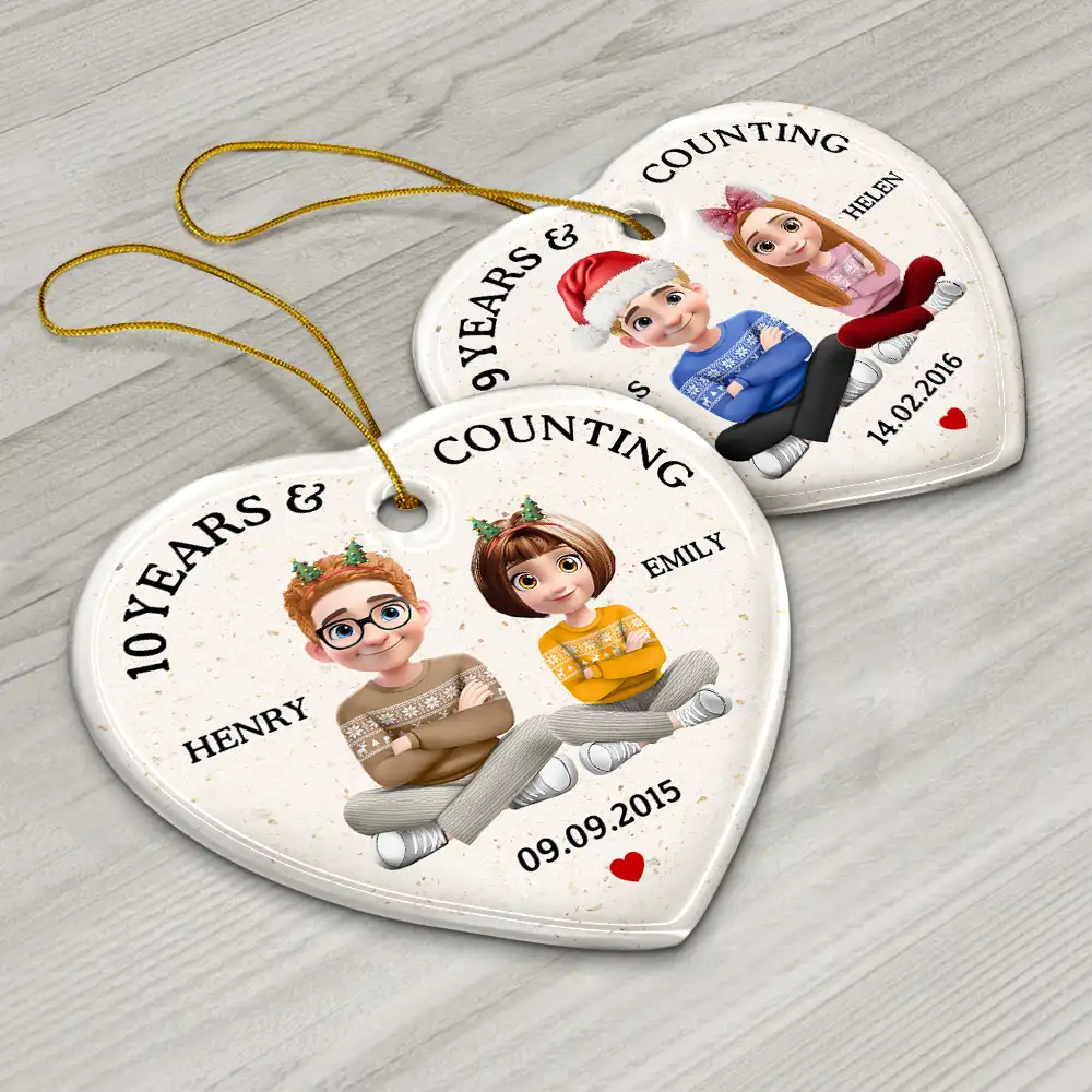 Wedding Anniversary Many Years And Couting - Personalized Heart Ceramic Ornament - Image 6