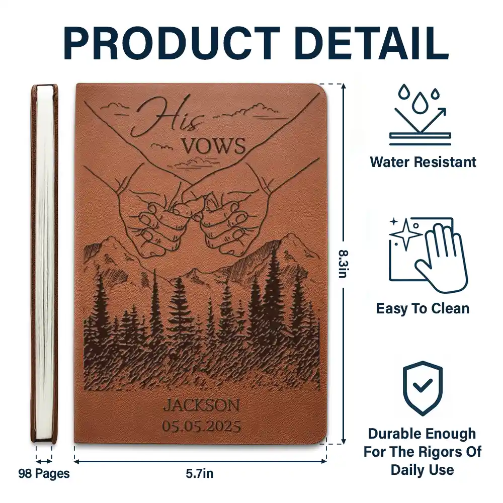 Wedding Couple Bride & Groom Vows - Personalized Leather Journal - Image 5