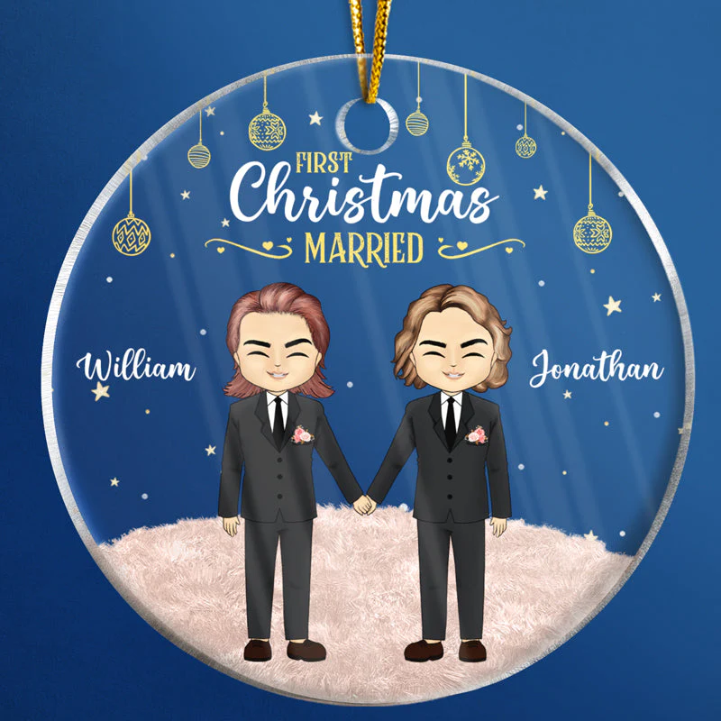 Wedding Couple First Christmas - Personalized Custom Circle Acrylic Ornament - Image 4