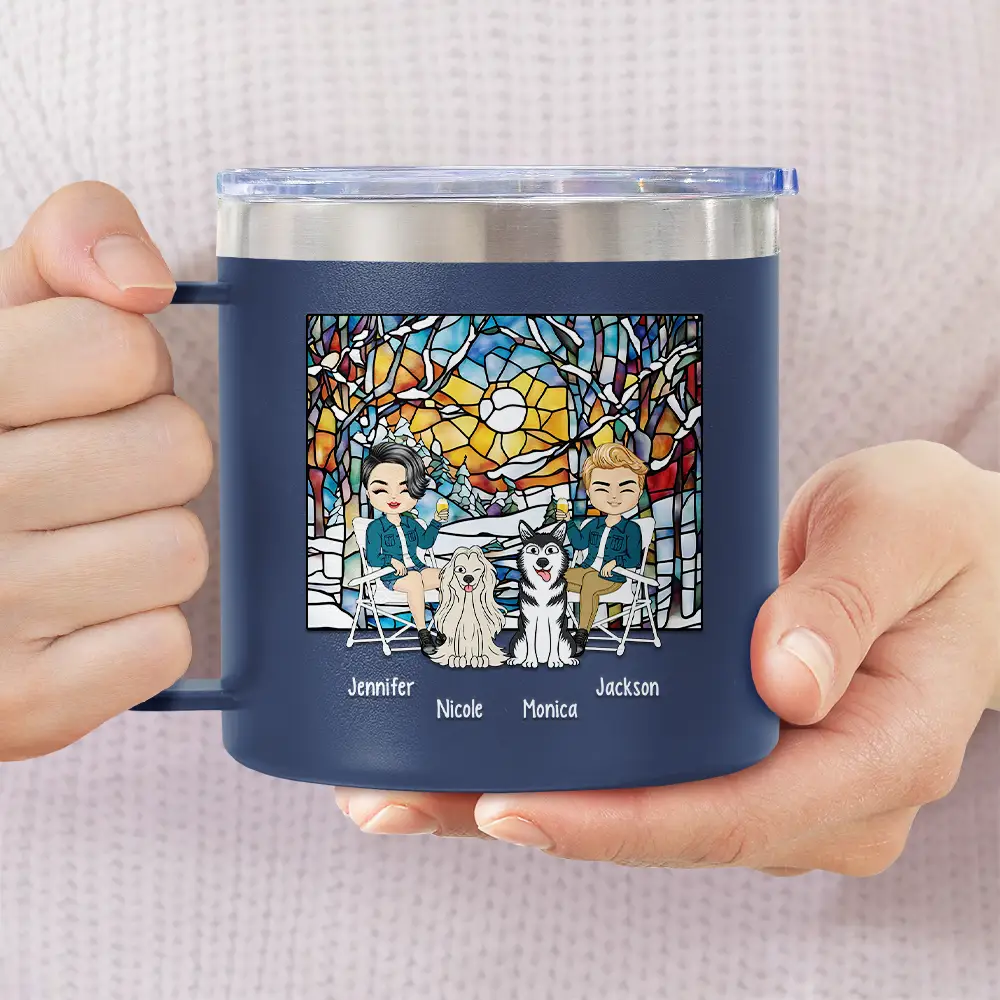 Weekend Forecast Camping - Personalized 14oz Stainless Steel Tumbler With Handle - Image 3