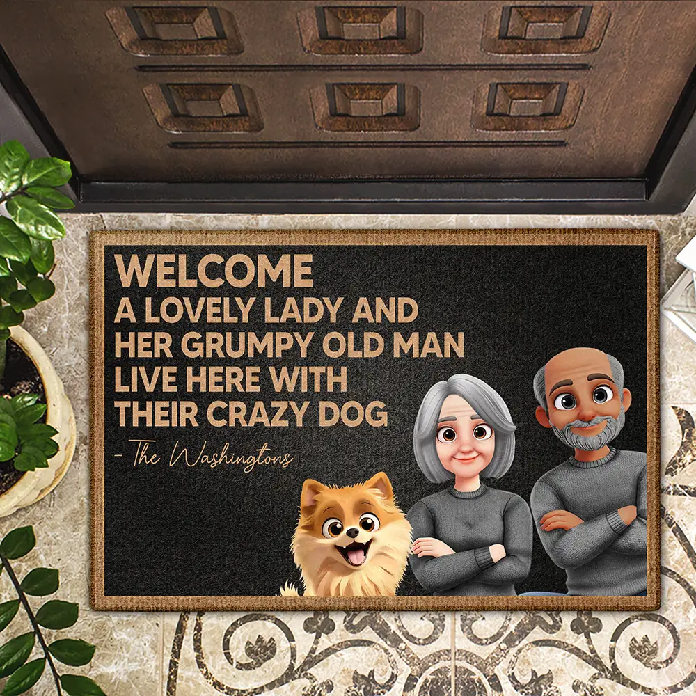 Welcome A Lovely Lady And A Grumpy Old Man Live Here 3D Dog - Personalized Doormat - Image 2