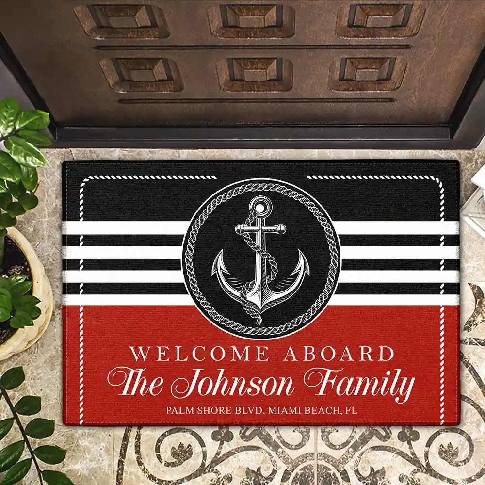 Welcome Aboard Beach House Nautical Family - Personalized Doormat - Image 2